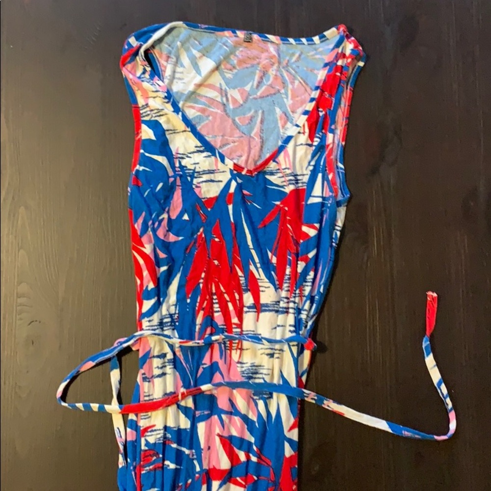 Multicolor tropical maxi dress with tie waist